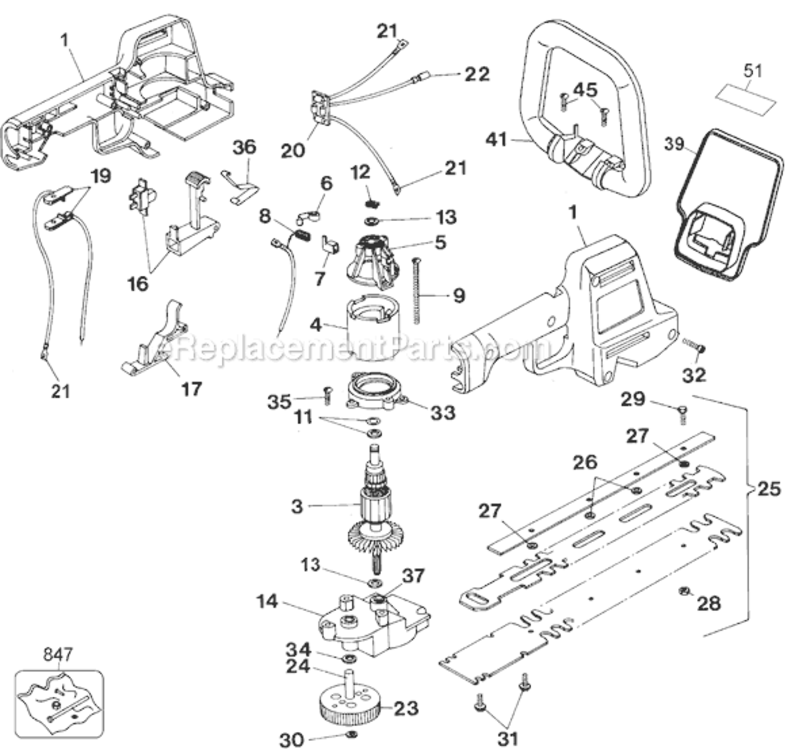 Page A Diagram and Parts List for HT400 Type 1 Black and Decker Hedge Trimmer